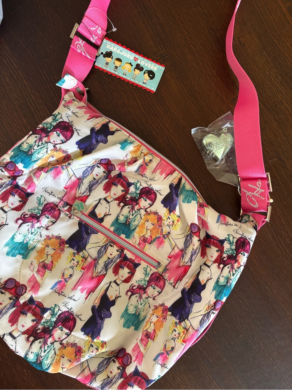 Harajuku Lovers Pink Multicolor Illustration Crossbody Bag